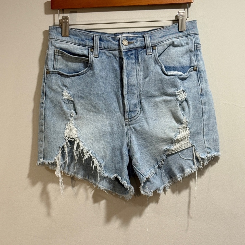 And Now This Women's High Rise  Distressed Light Blue Jean Shorts Size 29